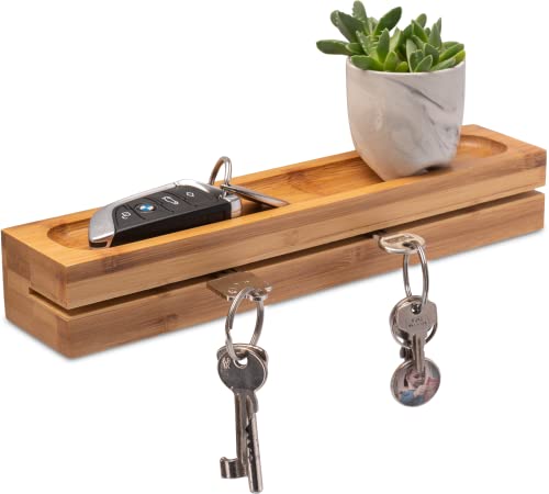 Schlüsselboard aus Bambus, Schlüsselbrett Ablage 29,5x6x4,5 cm Holz Schlüsselhalter Schlüsselleiste von elbmöbel