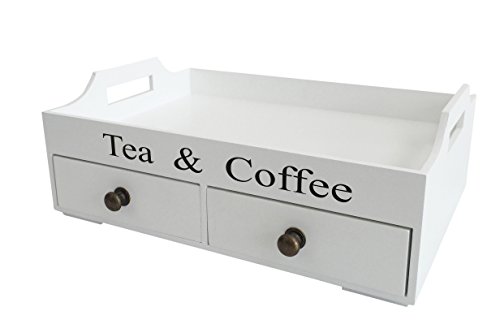 Tablett Holztablett weiß Schubladen Tea and Coffee Holz Griff Küchentablett Holz Frühstückstablett von elbmöbel