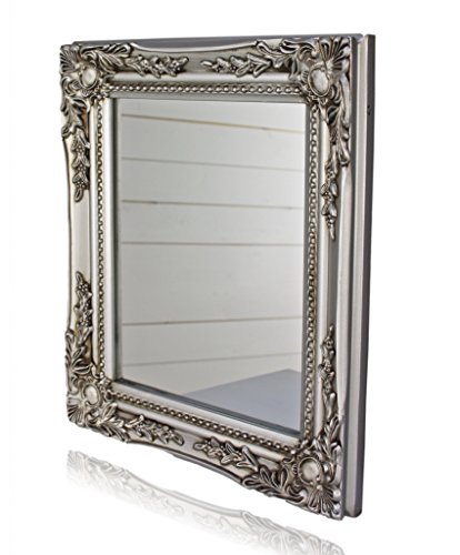 elbmöbel 32x27x3cm rechteckiger Wand-Spiegel, handgefertigter Vintage-Antik-Rahmen aus Holz, Silber, inkl. Befestigung von elbmöbel