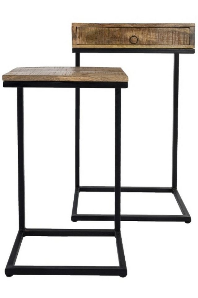 elbmöbel Beistelltisch Beistelltisch 2er Set Holz Metall (FALSCH), Ablagetisch: 2er Set Tische mit Schublade 45x79x30 cm schwarz holz von elbmöbel