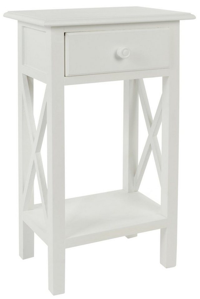 elbmöbel Beistelltisch Telefontisch antik weiß Holz Beistelltisch (FALSCH), Konsolentisch: 1 Schublade 55x35x68 cm weiß von elbmöbel