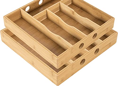 elbmöbel Besteckkasten Küchenorganizer aus Bambus 30 x 30 x 5 cm Schubladeneinsatz mit 5 Fächern für Besteck, Schmuck – der perfekte Schubladenorganizer aus stabilem Holz, natur von elbmöbel