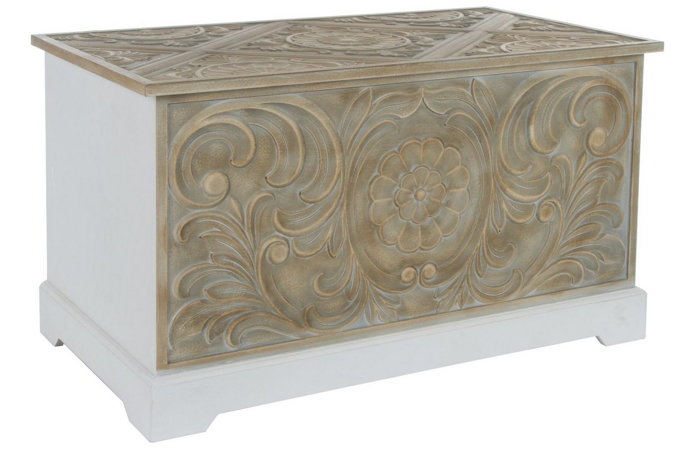 elbmöbel Couchtisch Truhe als Couchtisch in weiß mit braun Holz (FALSCH), Truhentisch: Holztruhe 79x45x42 cm florale Ornamente von elbmöbel