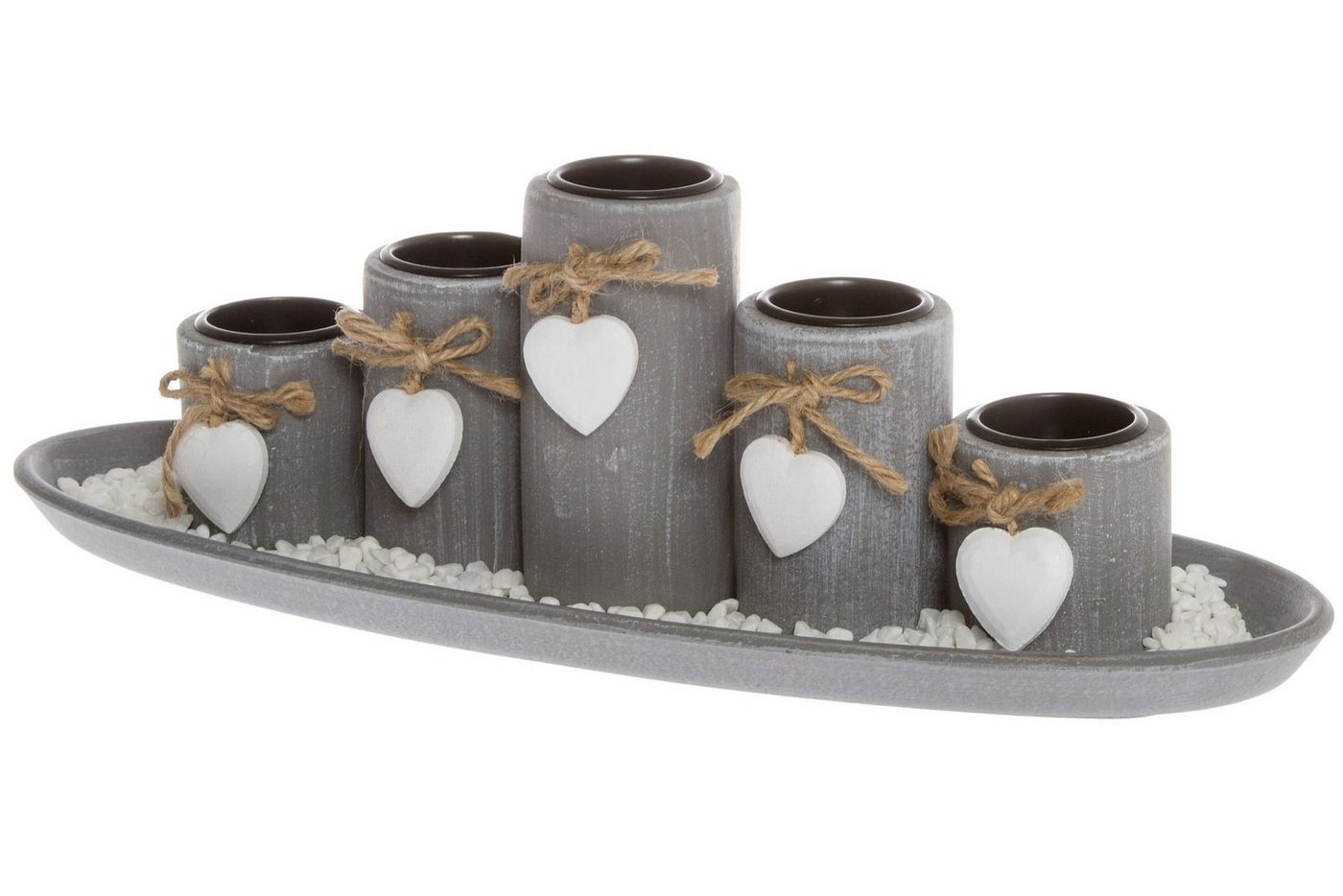 elbmöbel Kerzentablett 5 Teelichthalter mit Tablett, Teelichthalter: 5er Set Tablett 13x39x14 cm grau stein kerzenhalter Dekorativ Teelicht von elbmöbel