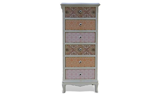 elbmöbel Kommode mit sechs Schublade Schrank bunt antik Landhaus Holz Shabby Paisley Vintage von elbmöbel