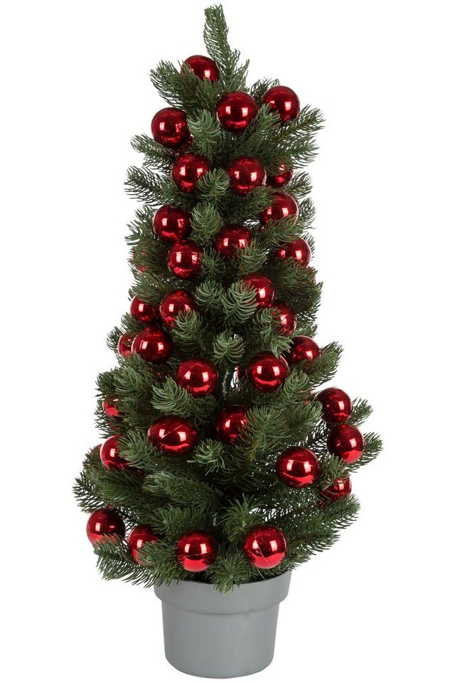 elbmöbel Künstlicher Weihnachtsbaum weihnachtsbaum künstlich rote Kugeln Tannenbaum Christbaum dichte Zweige, Tannenbaum, inklusive Topf und Christbaumkugeln von elbmöbel