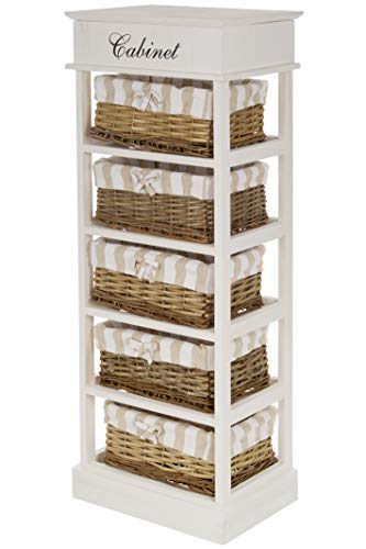 elbmöbel Regal Körbe 104x38x28cm Kommode Schrank Nachttisch weiß braun Landhaus Korbregal Holz Größe:Groß von elbmöbel