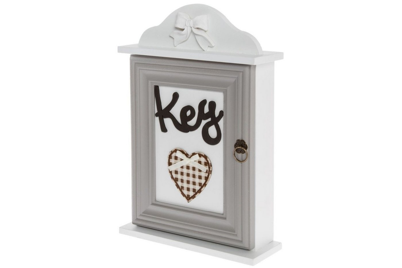 elbmöbel Schlüsselkasten Schlüsselkasten Herz grau weiß Holz, Schlüsselschrank: 6 Haken 22x33x7 cm weiß grau Verzierungen Key von elbmöbel