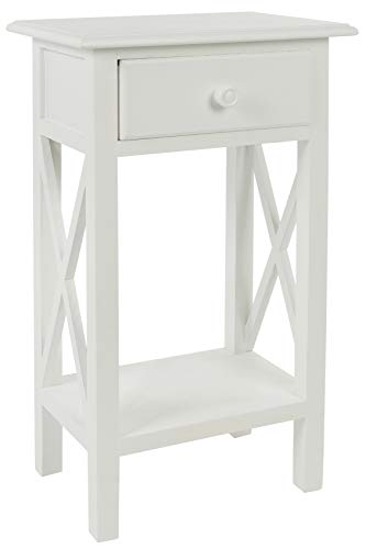 elbmöbel Telefontisch Beistelltisch weiß aus Holz Landhausstil Antik mit 1 Holz-Schublade schmal Kategorie 60-70cm von elbmöbel