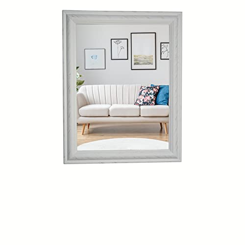 elbmöbel Wandspiegel Spiegel mit Halterung Badezimmerspiegel rechteckig Vintage eckig klein (32x27, Weiß) von elbmöbel
