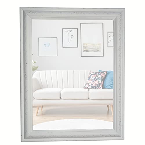 elbmöbel Wandspiegel Spiegel mit Halterung Badezimmerspiegel rechteckig Vintage eckig klein (47x37, Weiß) von elbmöbel