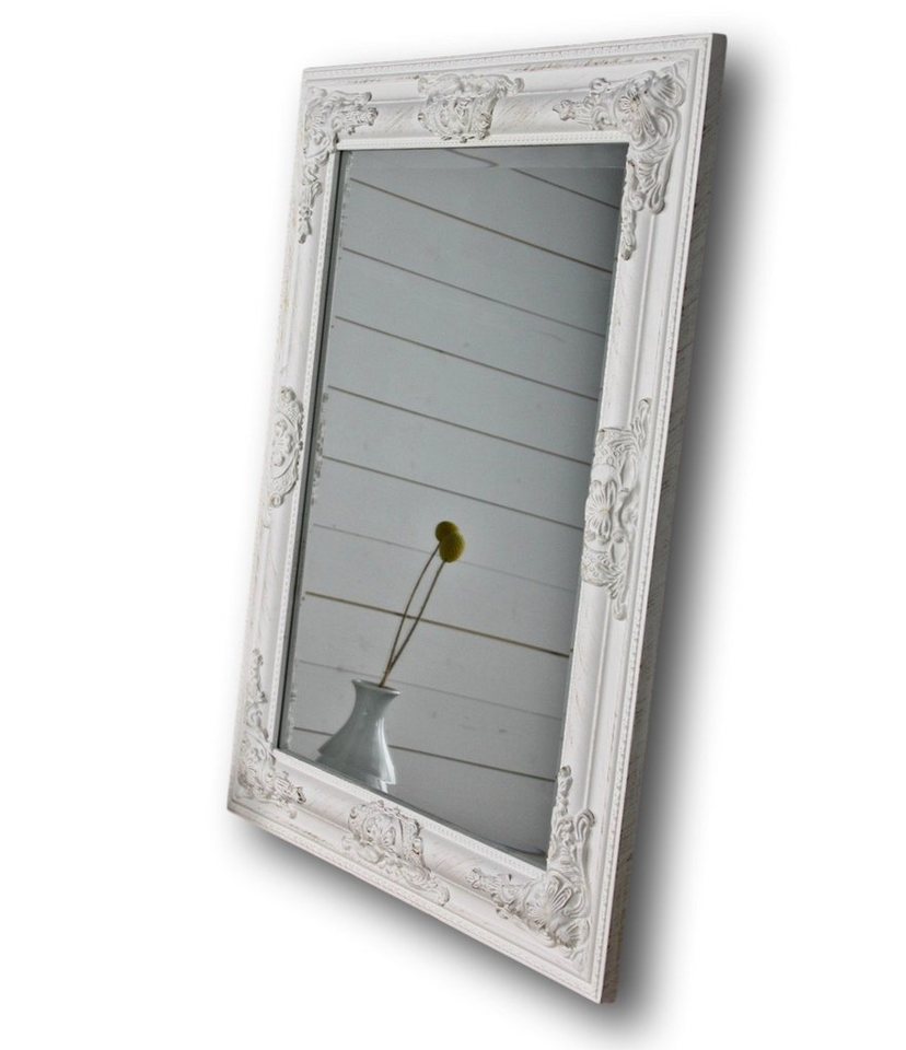 elbmöbel Wandspiegel Spiegel weiß 62cm barock Holz, Wandspiegel: Barockrahmen 62x52x7 cm weiß stilvoll Verziert Shabby Chic von elbmöbel