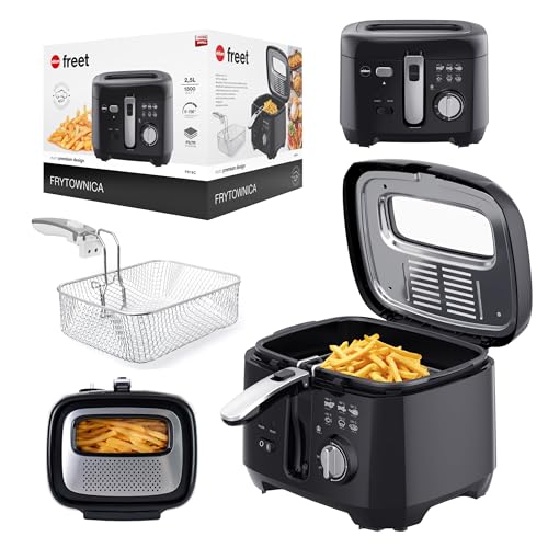 Fritteuse | Fritteuse mit Öl | Ölfriteuse 2,5l | Anti-Geruchs-Filter | regelbare Temperatur | leichte Reinigung | Abnehmbar Antihaft-Ölbehälter | Ölbehälter 2,5l | FR18C 1800 W | Schwarz von eldom
