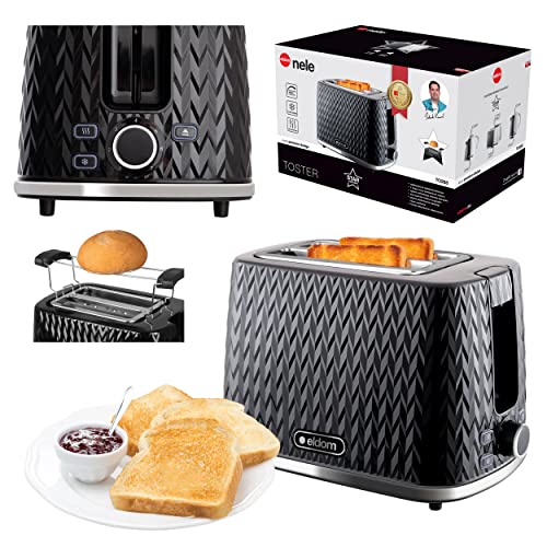 eldom TO265 Nele Toaster | 7 Röststufen | Defrost-Funktion | mit integrierten Brötchenaufsatz | Krümelschublade | 780-930W | Schwarz von eldom