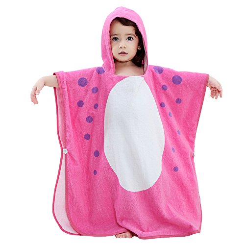 Kinder Badeponcho, 100% Baumwolle Kinder Badetuch, Strand Schwimmen Kinder Bademantel ,Saugfähig schnell Trochnend Weiche Kapuzenbadetücher für Jungen und Mädchen 2-8 Jahre (Dinosaurier, Rosa) von ele ELEOPTION