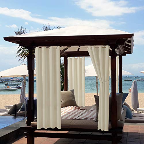 ele ELEOPTION Outdoor Vorhang Wetterfest, Outdoor Vorhänge mit Ösen Blickdicht Vorhang Sichtschutz und Sonnenschutz, Outdoor Gardinen für Terrasse Balkon Garten Hof (2 Stücke/ 132 X 213cm, Beige) von ele ELEOPTION