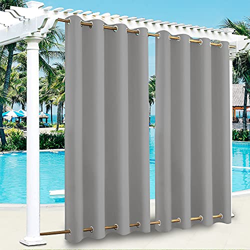 Outdoor Vorhänge Wasserdicht, Winddicht Outdoor Gardinen mit Ösen Oben und Unten, Blickdicht Vorhang UV Schutz Verdunkelungsvorhänge für Balkon Garten Hof (Hellgrau, 1 Stück/ 132 X 213 CM) von ele ELEOPTION