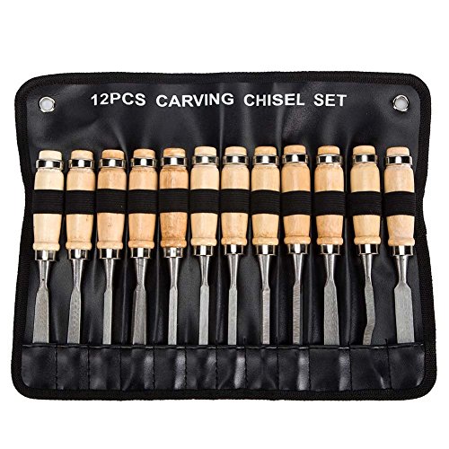 Professional Stechbeitel-Set – Eleoption 12 Stück Sharp Holzbearbeitungswerkzeuge mit Tragetasche – Tischlerei Schneidemesser Set Ideal für die erste Zeit Holz Schnitz-Anfänger von ele ELEOPTION
