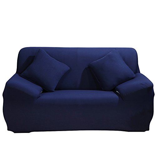 ele ELEOPTION Sofa Überwürfe Sofabezug Stretch elastische Sofahusse Sofa Abdeckung in Verschiedene Größe und Farbe Herstellergröße 95-140cm (Dunkelblau, 2 Sitzer für Sofalänge 130-170cm) von ele ELEOPTION