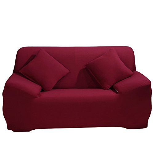 ele ELEOPTION Sofa Überwürfe Sofabezug Stretch elastische Sofahusse Sofa Abdeckung in Verschiedene Größe und Farbe Herstellergröße 145-185cm (Weinrot, 2 Sitzer für Sofalänge 130-170cm) von ele ELEOPTION