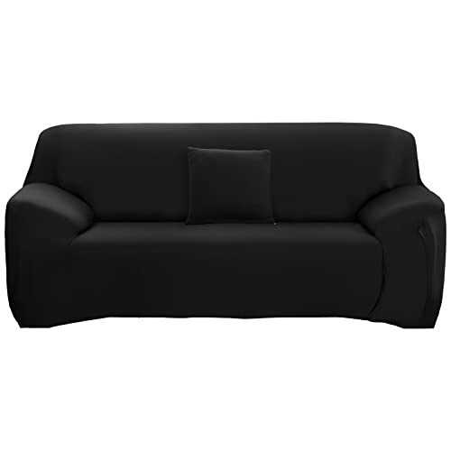 ele ELEOPTION Sofa Überwürfe Sofabezug Stretch elastische Sofahusse Sofa Abdeckung in Verschiedene Größe und Farbe Herstellergröße 195-230cm (Schwarz, 3 Sitzer für Sofalänge 170-220cm) von ele ELEOPTION