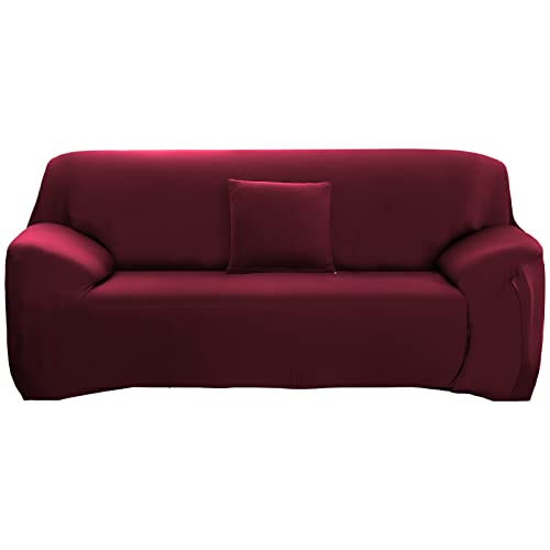 ele ELEOPTION Sofa Überwürfe Sofabezug Stretch elastische Sofahusse Sofa Abdeckung in Verschiedene Größe und Farbe Herstellergröße 195-230cm (Weinrot, 3 Sitzer für Sofalänge 170-220cm) von ele ELEOPTION