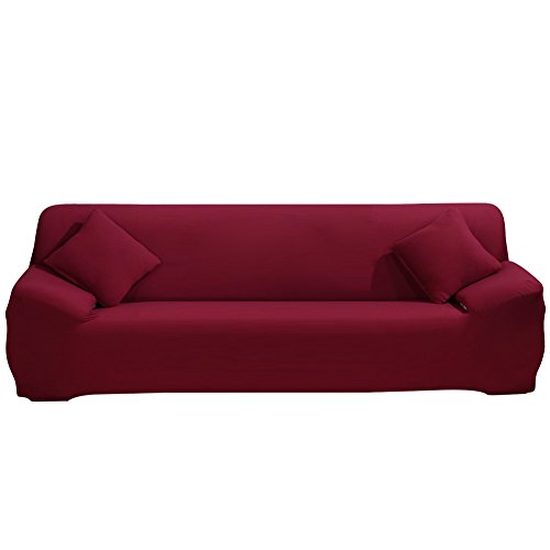 ele ELEOPTION Sofa Überwürfe Sofabezug Stretch elastische Sofahusse Sofa Abdeckung in Verschiedene Größe und Farbe Herstellergröße 235-300cm (Weinrot, 4 Sitzer für Sofalänge 220-300cm) von ele ELEOPTION