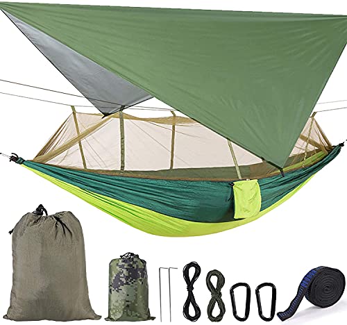 Tragbare Hängematte mit Moskitonetz, Ultraleicht Wasserdicht Nylon Hängematte Outdoor Plane Zelt Picknicktuch, Hängematte 2 Personen mit Baumgurte für Trekking/Wandern/Reisen/Garten (Grün 2) von ele ELEOPTION