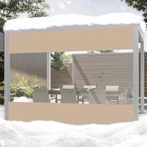 Transparente Plane mit ösen Wasserdicht 420g/m² PVC Abdeckplane Gewebeplane Windschutz Regenschutz für Garten Pavillon Terrassen Balkon Gewächshäuser (Khaki, Höhe 2.4m x Breite 2.1m) von ele ELEOPTION