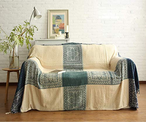 ele ELEOPTION Chenille Überwurf Decke, Jacquard Quasten Überwurf Decke Sofa Stuhl Bezug Dekorative für Bett Couch, Sessel, Folk Tribal Muster (Beige, 220 x 250 cm) von ele ELEOPTION