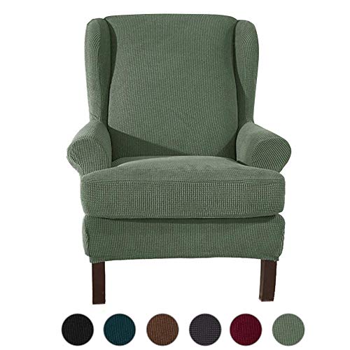 ele ELEOPTION Ohrensessel Husse,Elastisch Sofabezug Sesselbezug,Jacquard Sofaüberwurf Stretch Husse für Ohrensessel Wing Chair (Grün) von ele ELEOPTION