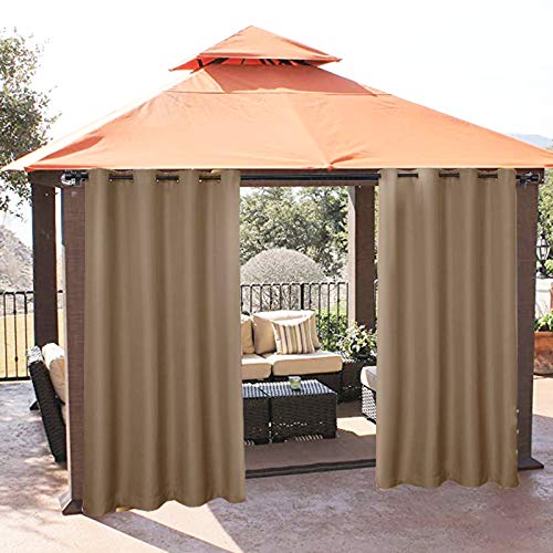 ele ELEOPTION Outdoor Vorhänge Wasserabweisend, UV Schutz Outdoor Vorhang mit Ösen,Winddicht Blickdicht Vorhang Innen und Außen Gardinen für Garten Hof Balkon (Braun, 2 Stücke/ 132 X 213cm) von ele ELEOPTION