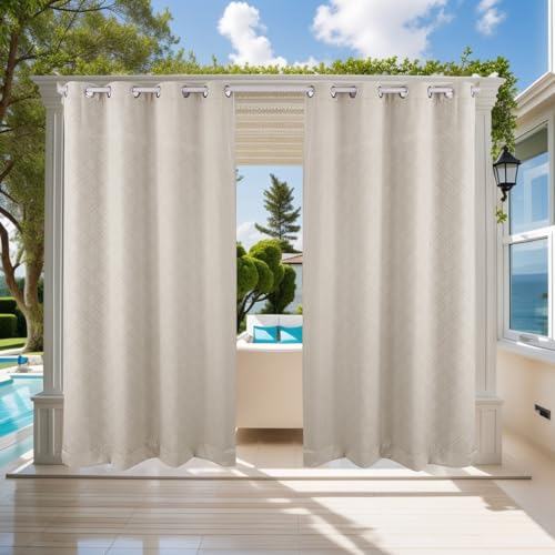 ele ELEOPTION Outdoor Vorhang Wetterfest, Outdoor Vorhänge mit Ösen, Upgrade 3D-Prägung Blickdicht Vorhang Anti-Falten UV-Schutz und Regenschutz Sichtschutz für Garten Terrasse und Balkon von ele ELEOPTION