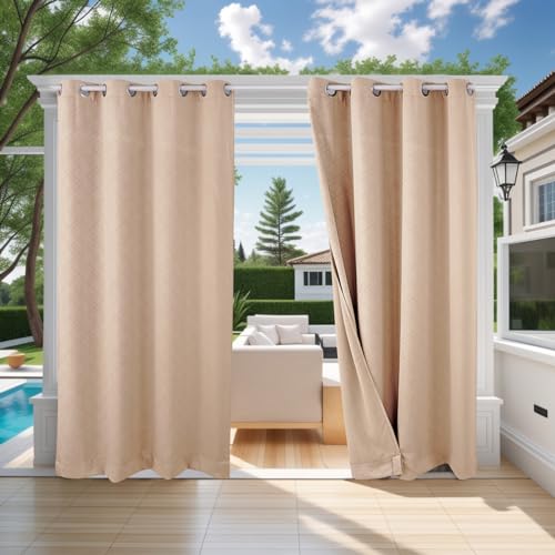 ele ELEOPTION Outdoor Vorhang Wetterfest, Outdoor Vorhänge mit Ösen, Upgrade 3D-Prägung Blickdicht Vorhang Anti-Falten UV-Schutz und Regenschutz Sichtschutz für Garten Terrasse und Balkon von ele ELEOPTION