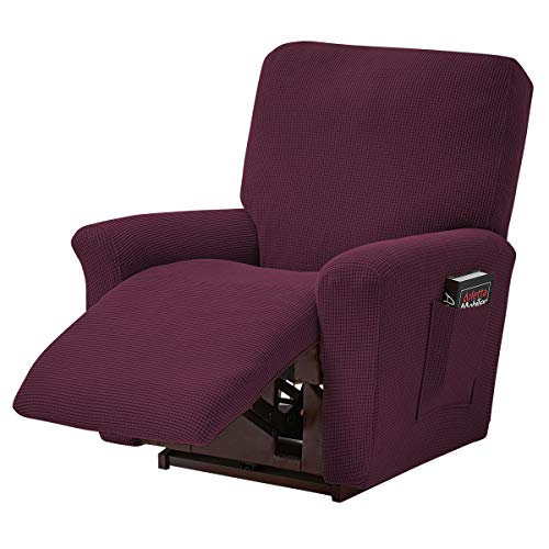 ele ELEOPTION Recliner Sofabezug, Stretch Ruhesessel Bezug, Spandex Jacquard 4-teilige Relaxsessel Bezug, Stretchhusse für Liegesessel Relaxsessel Massagesessel (Weinrot) von ele ELEOPTION