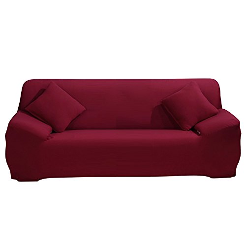 ele ELEOPTION Sofa Überwürfe Sofabezug Stretch elastische Sofahusse Sofa Abdeckung in Verschiedene Größe und Farbe Herstellergröße 195-230cm (Weinrot, 3 Sitzer für Sofalänge 170-220cm) von ele ELEOPTION