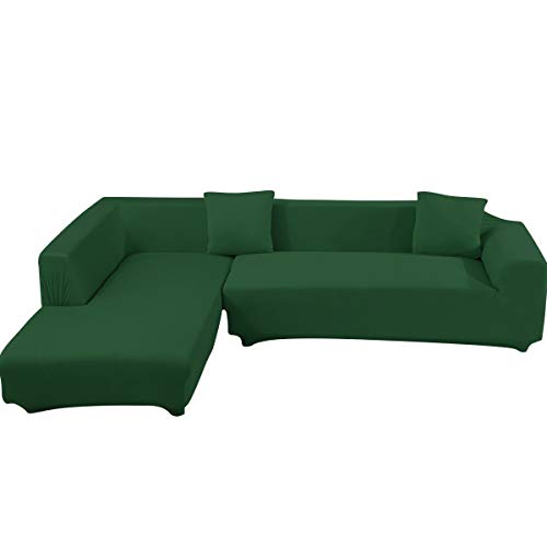 ele ELEOPTION Sofa Überwürfe elastische Stretch Sofa Bezug 2er Set 3 Sitzer für L Form Sofa inkl. 2 Stücke Kissenbezug (Grün) von ele ELEOPTION