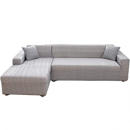 ele ELEOPTION Sofa Überwürfe elastische Stretch Sofa Bezug 2er Set 3 Sitzer für L Form Sofa inkl. 2 Stücke Kissenbezug (Hellgrau) von ele ELEOPTION