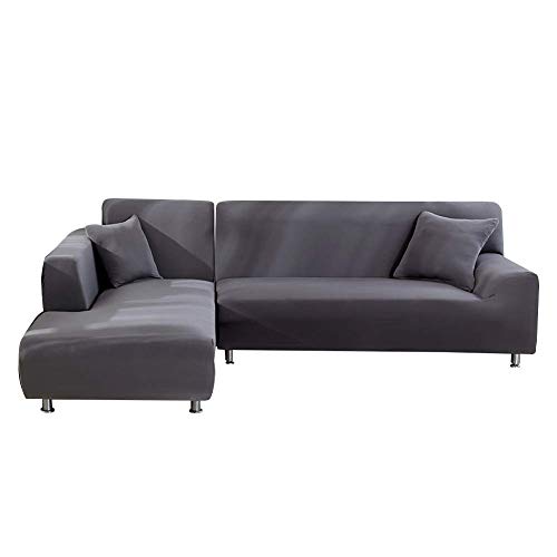 ele ELEOPTION Sofa Überwürfe elastische Stretch Sofabezug 2er Set 3 Sitzer für L Form Sofa inkl. 2 Stücke Kissenbezug (Grau) von ele ELEOPTION