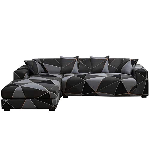 ele ELEOPTION Sofa Überwürfe elastische Stretch Sofabezug 2er Set 3 Sitzer für L Form Sofa inkl. 4 Stücke Kissenbezug von ele ELEOPTION