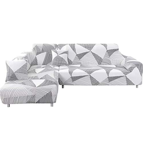 ele ELEOPTION Sofa Überwürfe elastische Stretch Sofabezug 2er Set 3 Sitzer für L Form Sofa inkl. 2 Stücke Kissenbezug von ele ELEOPTION