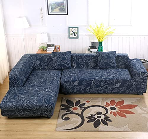 ele ELEOPTION Sofabezug Elastische Sofa Überwurf Couchbezug mit Anti-Rutsch-Schaumstoffe (Blau 2pcs 3 Sitzer) von ele ELEOPTION