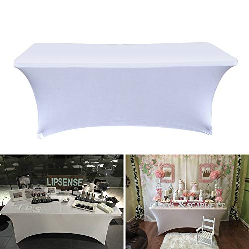 ele ELEOPTION Stretch Husse Rechteckige Tischhusse Premium Spandex Tischabdeckung Biertischhussen für 4 Fuß Tisch Waschbar Tischdecke für Küche Hochzeit Party Bankett (Weiß, 183 x 76 x 76 cm) von ele ELEOPTION