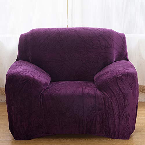 ele ELEOPTION Stretch Sesselhusse Verdickung Plüsch Sofabezug 1 Sitzer Sofa Überwürfe mit Kissenbezug für Sofalänge 90cm-130cm (1 Sitzer, Violett) von ele ELEOPTION