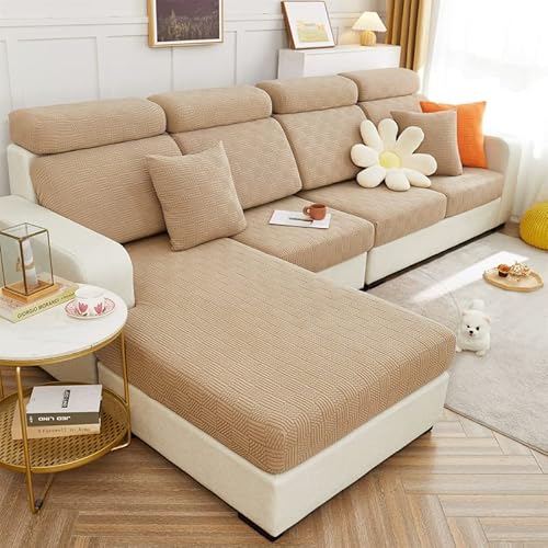 ele ELEOPTION Stretch Sofa Sitzkissenbezug,Upgraded Spandex rutschfest Sofasitzbezug, Jacquard Sofabezug Couchbezug Sofa Überzug für Sofa Sitzkissen (Khaki, Kopfstütze Bezug für Länge 65-95CM) von ele ELEOPTION