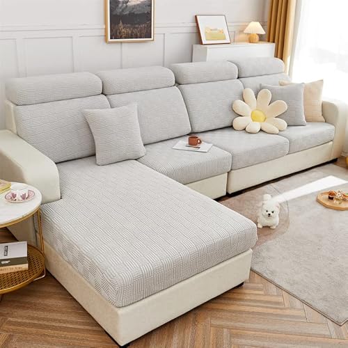 ele ELEOPTION Stretch Sofa Sitzkissenbezug,Upgraded Spandex rutschfest Sofasitzbezug,Sofabezug Couchbezug Sofa Überzug für Sofa Sitzkissen (grau weiß,1 Sitzer für Länge 65-95CM) von ele ELEOPTION