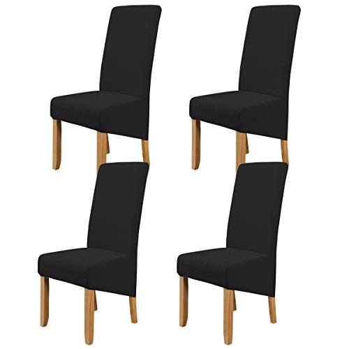 ele ELEOPTION Stuhlhussen Strechhusse Spandex Stuhlüberzug Hochwertige Massive Stuhlabdeckung mit Gummiband Dekorieren für Esszimmer Hotel Bankett (4er Set, Schwarz) von ele ELEOPTION