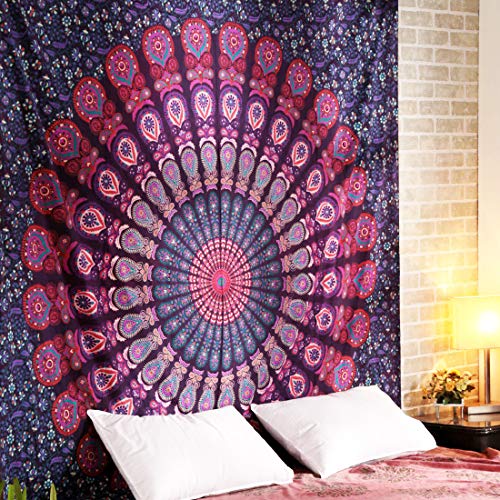 ele ELEOPTION Wandteppich Indian Mandala Wall Hanging Hippie Tapestry Wanddeko für Kinderzimmer Wohnzimmer Schlafzimmer auch als Yogamatte Picknickdecke Strandtücher (Lila und Rot, 150 x 205cm) von ele ELEOPTION