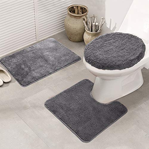 ele ELEOPTION Badezimmer-Set,rutschfeste Badematte schnelltrocknend weich wasserabsorbierend stilvoll WC-Garnitur 3-teilig, Polypropylen,Schwarz,50 x 80 cm von ele ELEOPTION