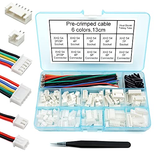 2,54 mm XH-Stecker-Buchsen-Set mit vorgekräuseltem Kabeldraht 2/3/4/5/6/7-poligem Gehäuse JST-Adapterkabel männlich und weiblich, kompatibel mit JST-XH-Stecker (Stecker und Buchse) von elechawk